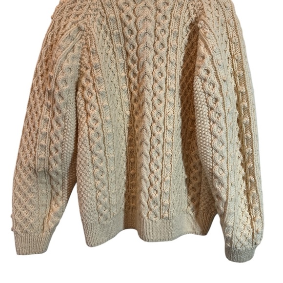 Vintage Homemade Cream Chunky Cable Knit Wool Sweater Adult M(?) Fisherman - Picture 2 of 7